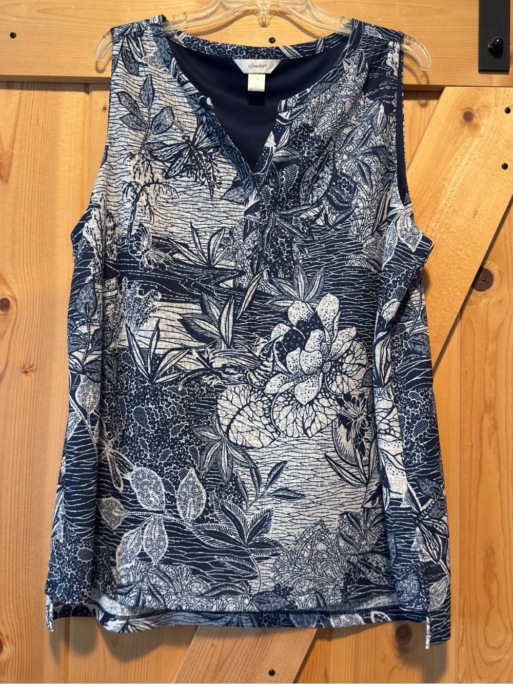 Christopher & Banks Navy Floral Sleeveless V-Neck Top